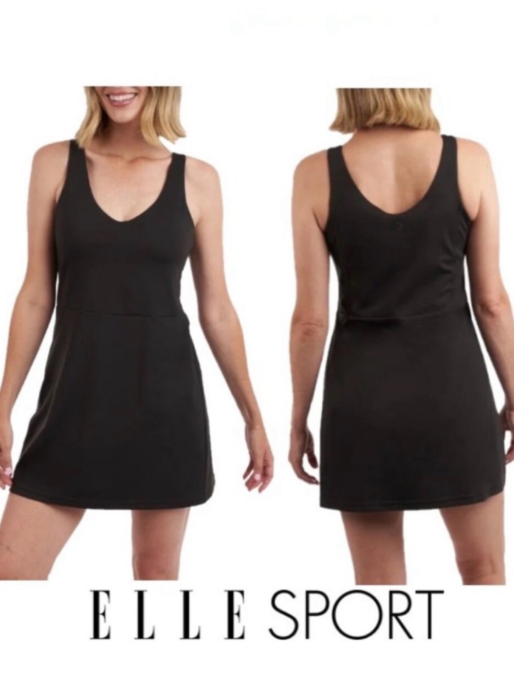 ELLE SPORT Black Mini Athletic Dress w/ Built in Shorts - Sleek Scoop Neck